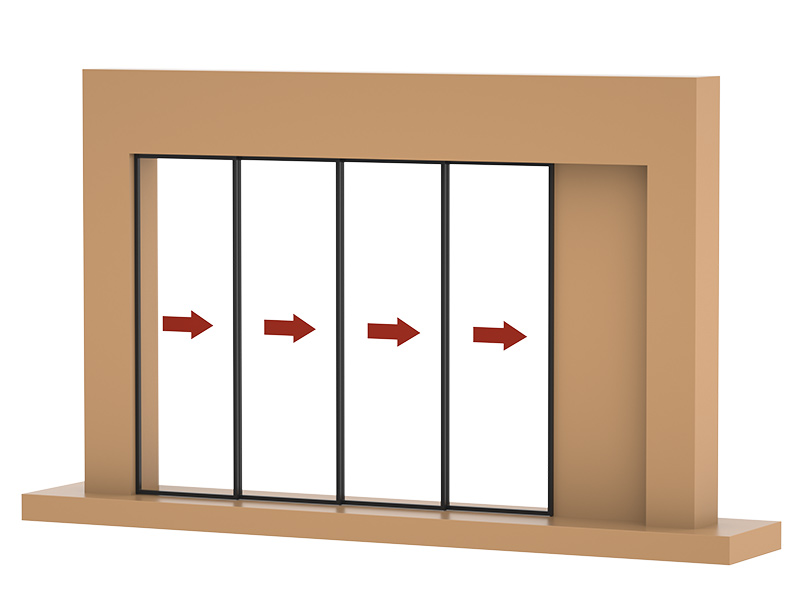 Synchronous and directional linkage doors systems 4+1